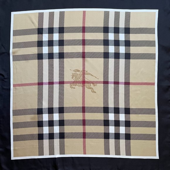 NWT Burberry Scarf Classic Beige Check Pattern Black Border Silk SWrap - Picture 1 of 14